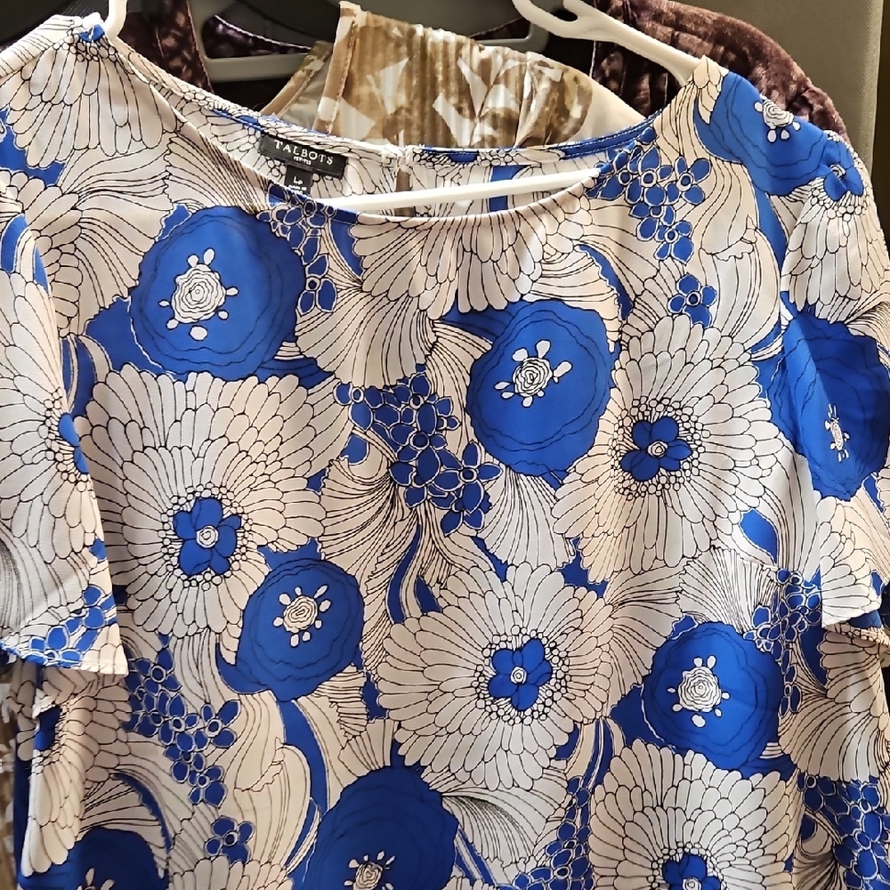 Talbots Blue Ruffled Short Sleeve Blouse